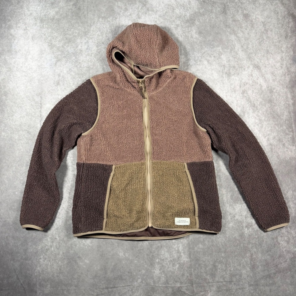 REI Cooperative Womens Large Brown Colorblock Sherpa Fleece Full Zip Hoodie